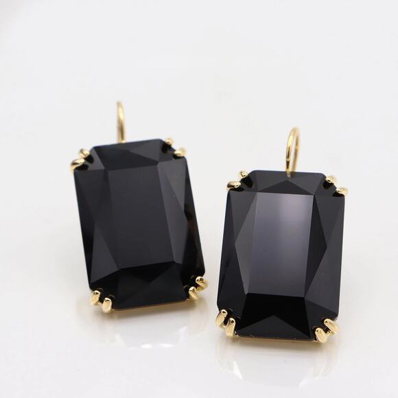 Anthropologie Jewelry - Anthropologie black and gold vintage inspired crystal stone drop earrings